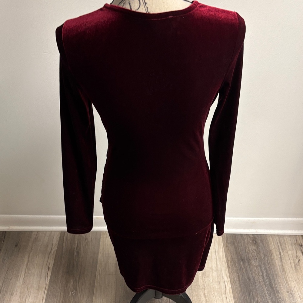 SHEIN Burgundy Velvet Long Sleeve Dress - Picture 2 of 16